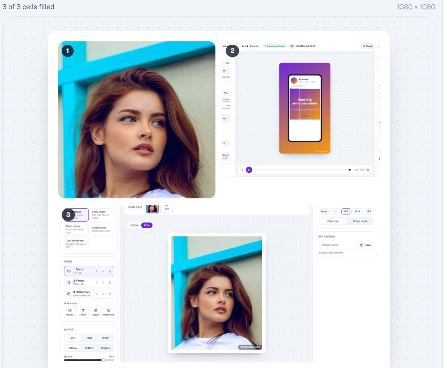 Three photos arranged in a collage layout