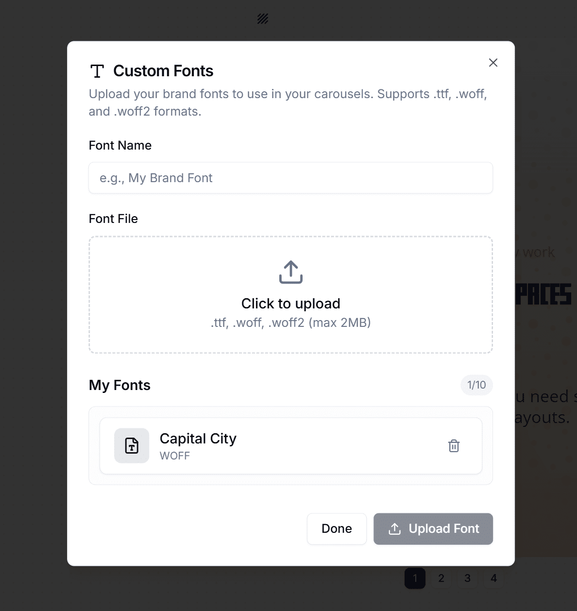 Custom font upload for carousel editor