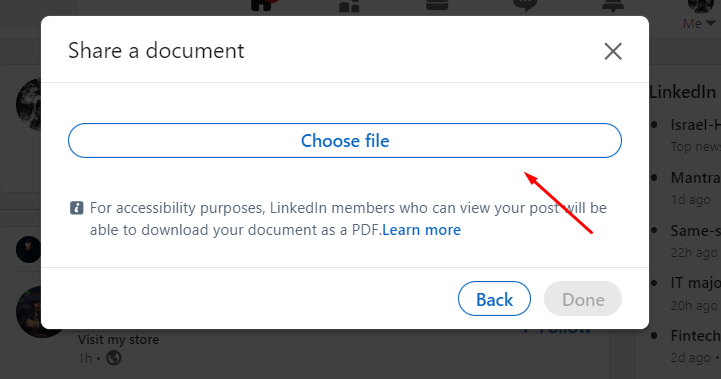 Select Carousel PDF Document on LinkedIn