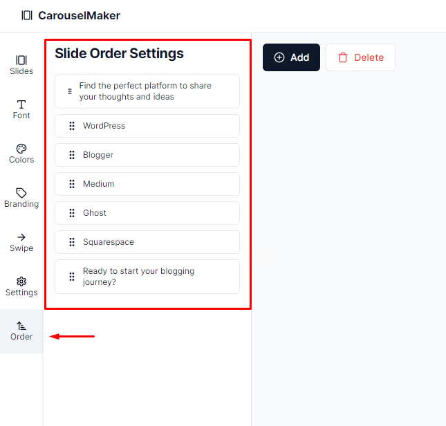 Slide order changes in carousel