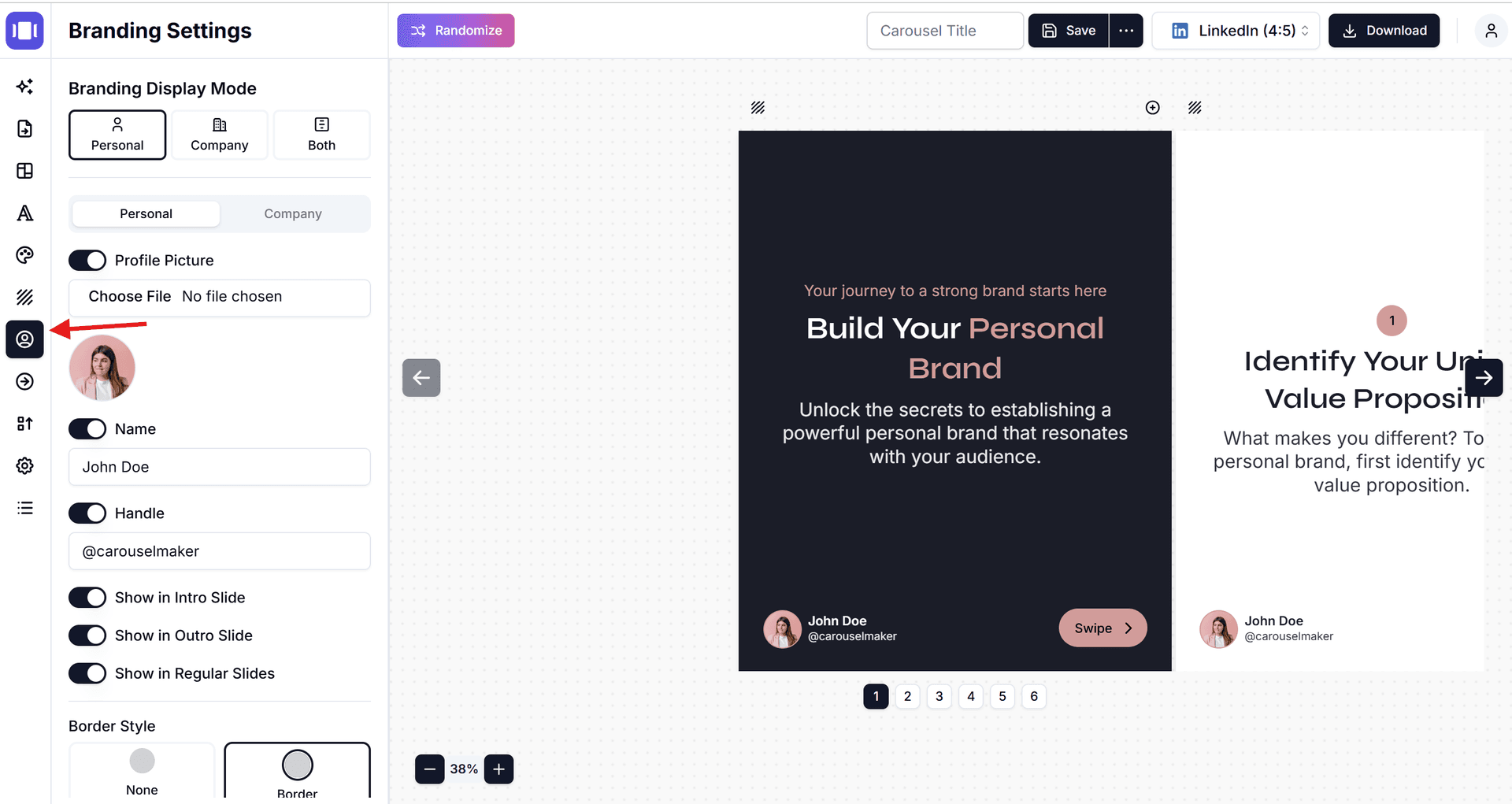 AI Carousel Maker - Branding Setting