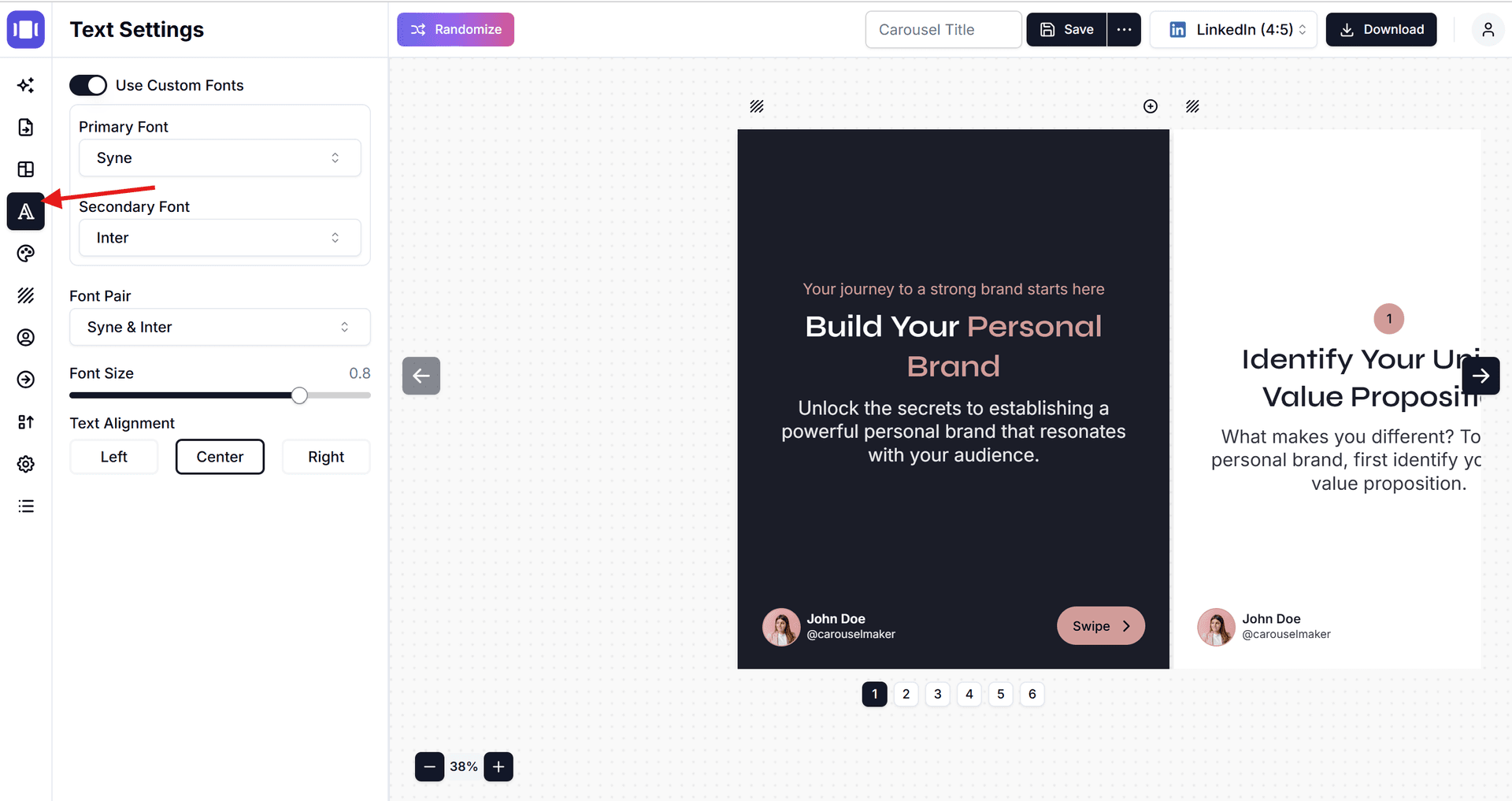 AI Carousel Maker - Font Setting