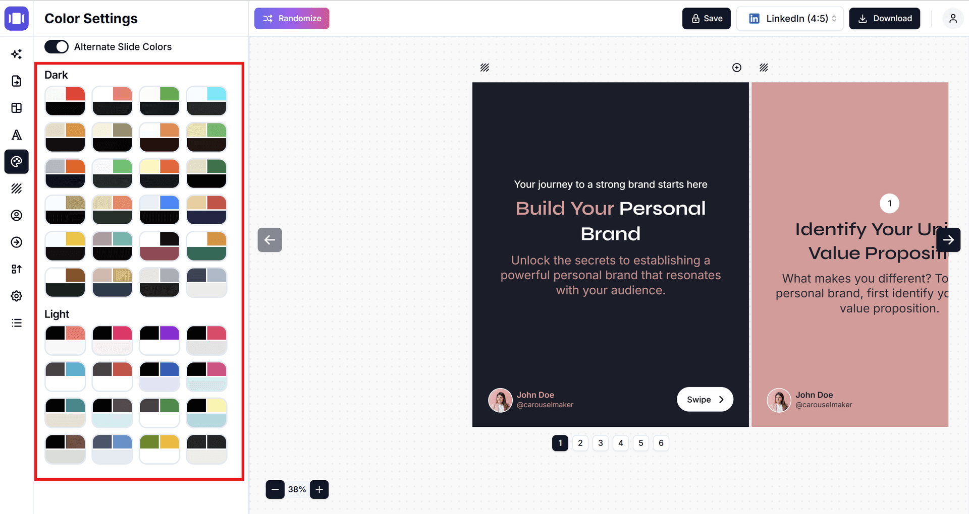 AI Carousel Maker - Color Palette Setting