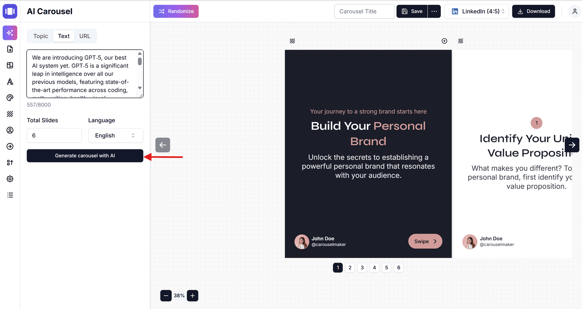AI Carousel Maker - Preview Carousel 