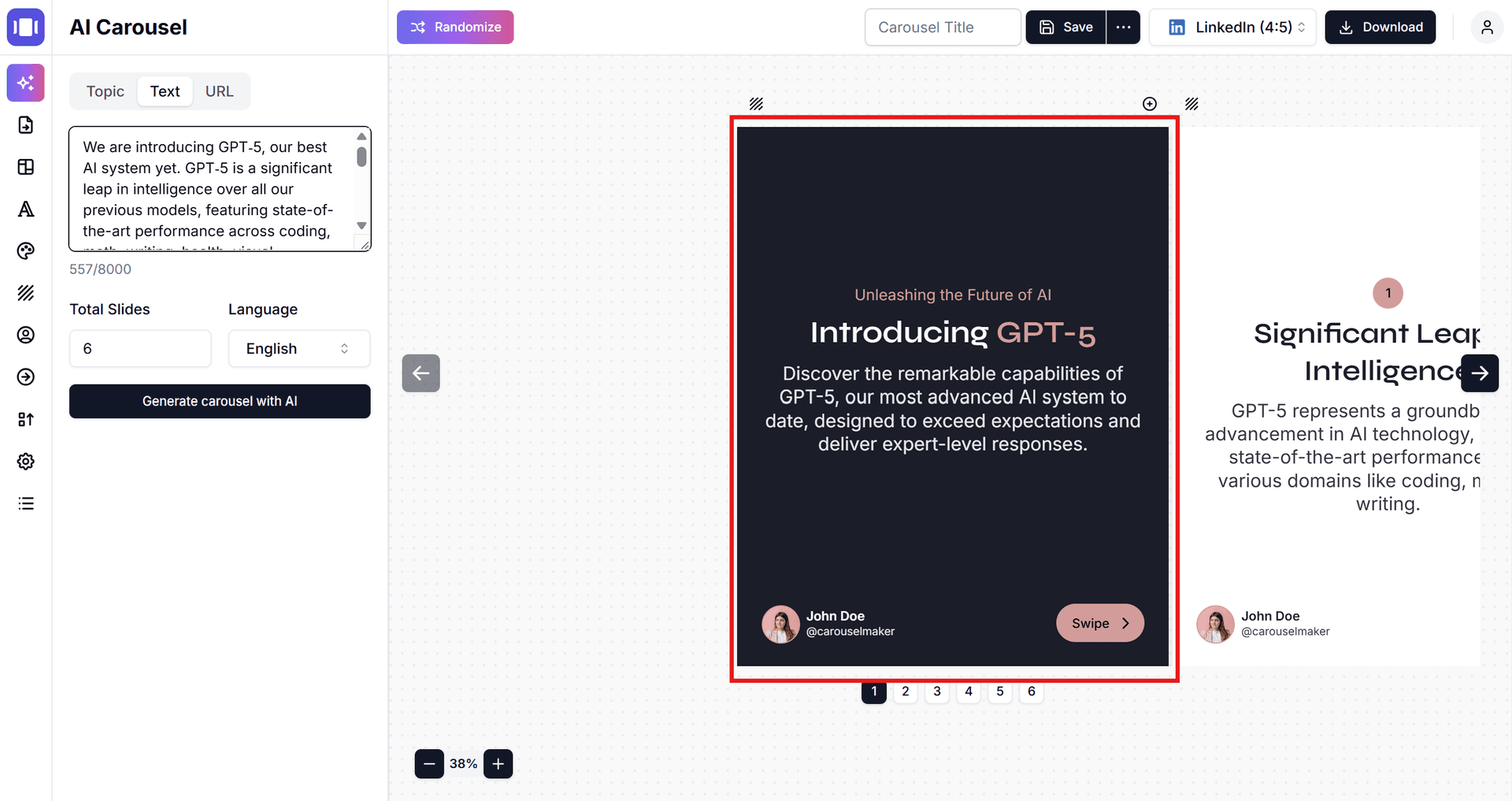 AI Carousel Maker - Text To Carousel Post