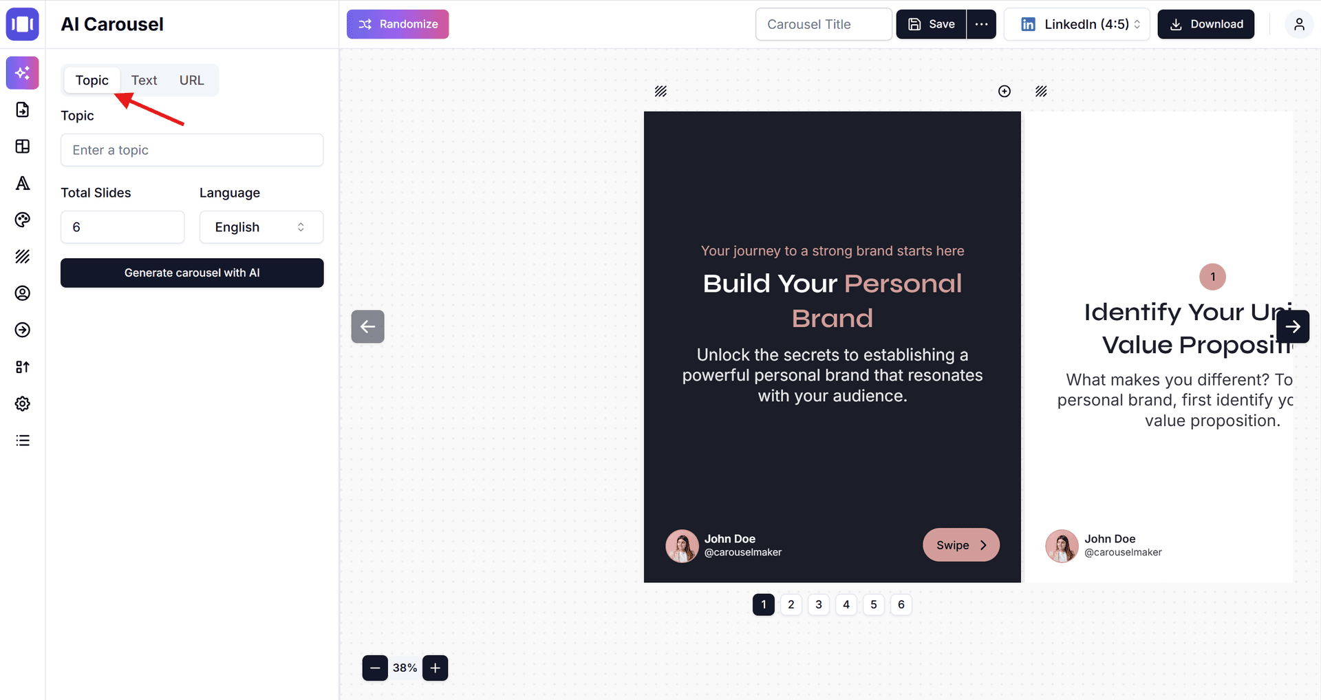 AI Carousel Maker - Topic To Carousel 