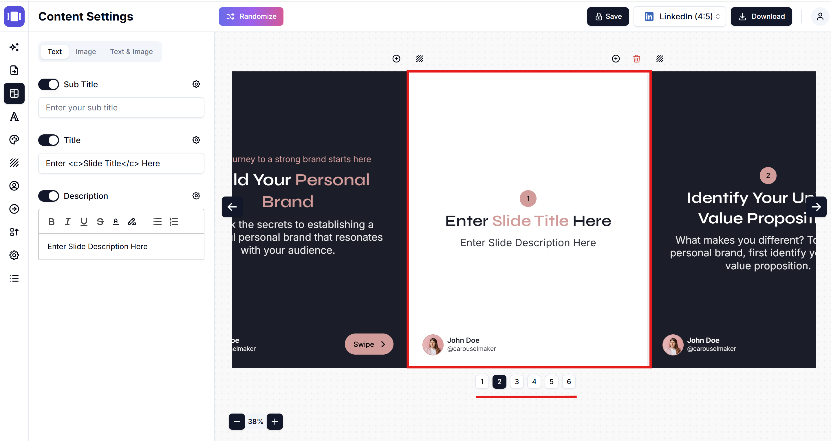 Add new slide to carousel slide for Instagram