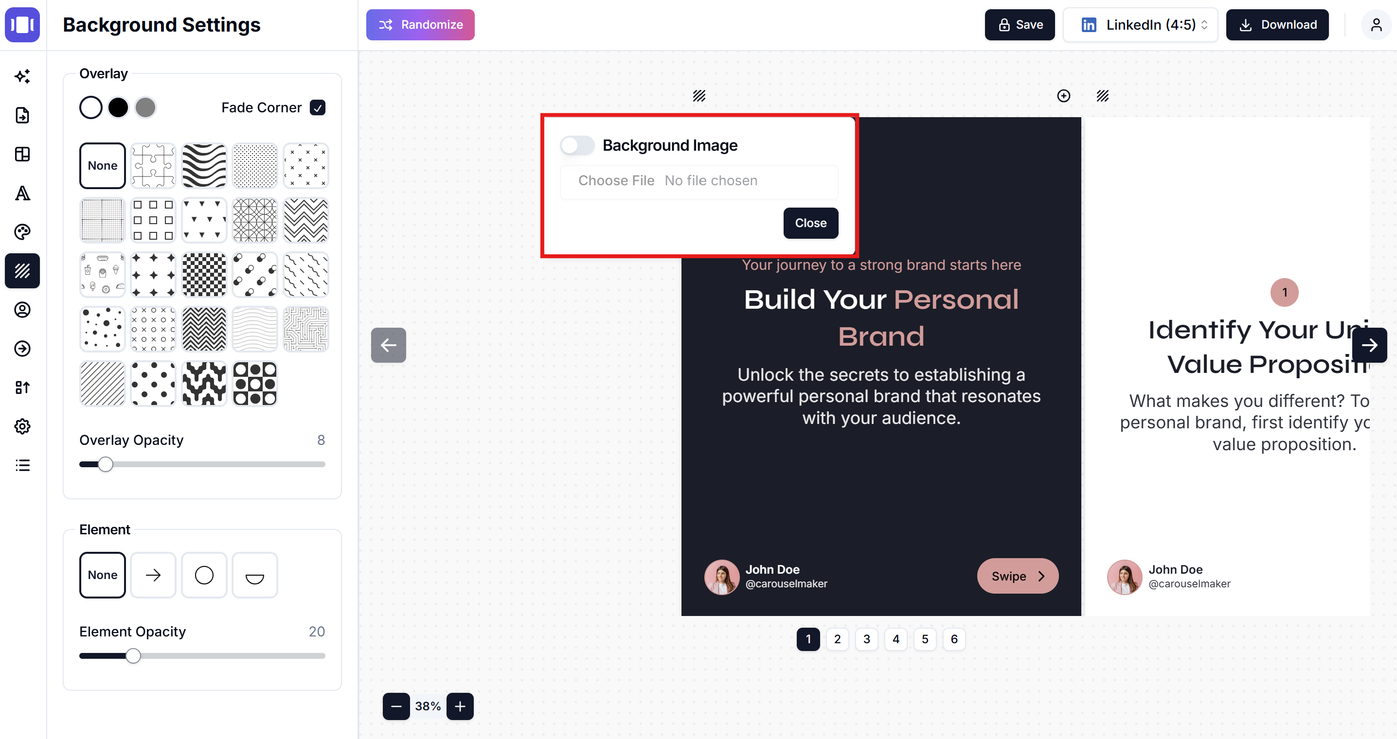Add background image to carousel slide for Instagram