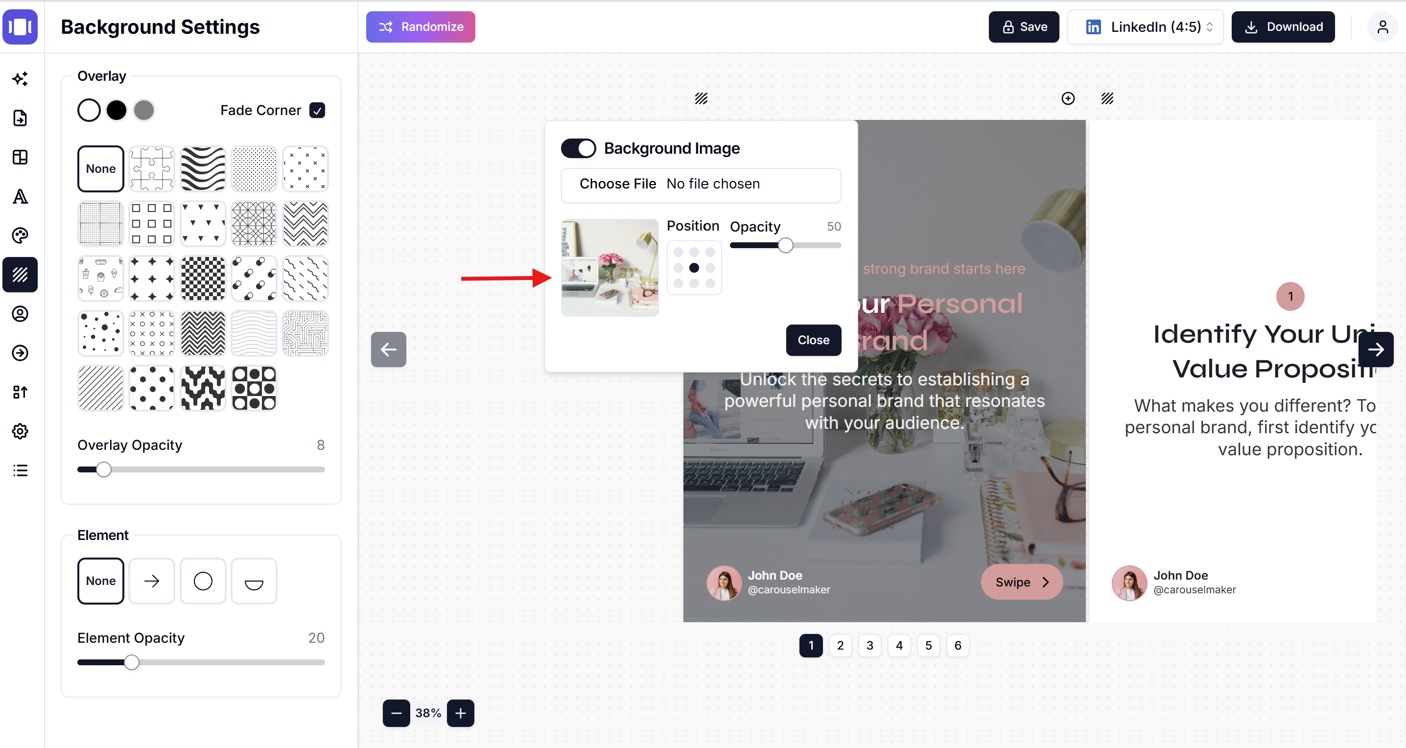 Add background image to carousel slide for TikTok