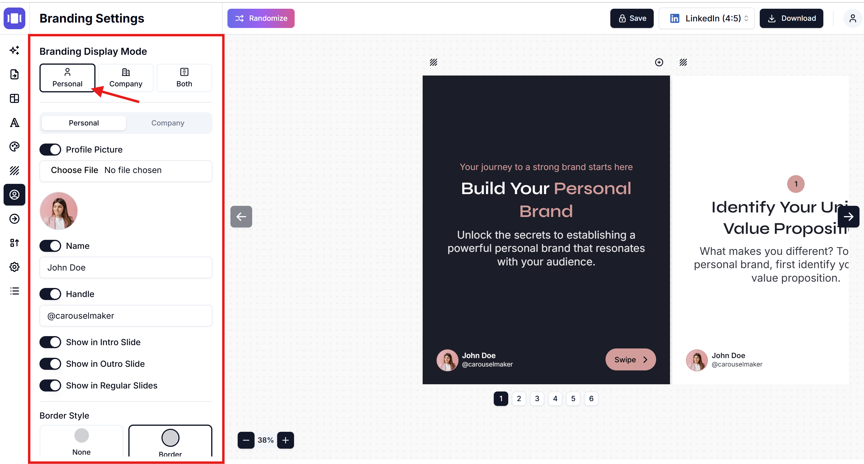 Carousel personal branding