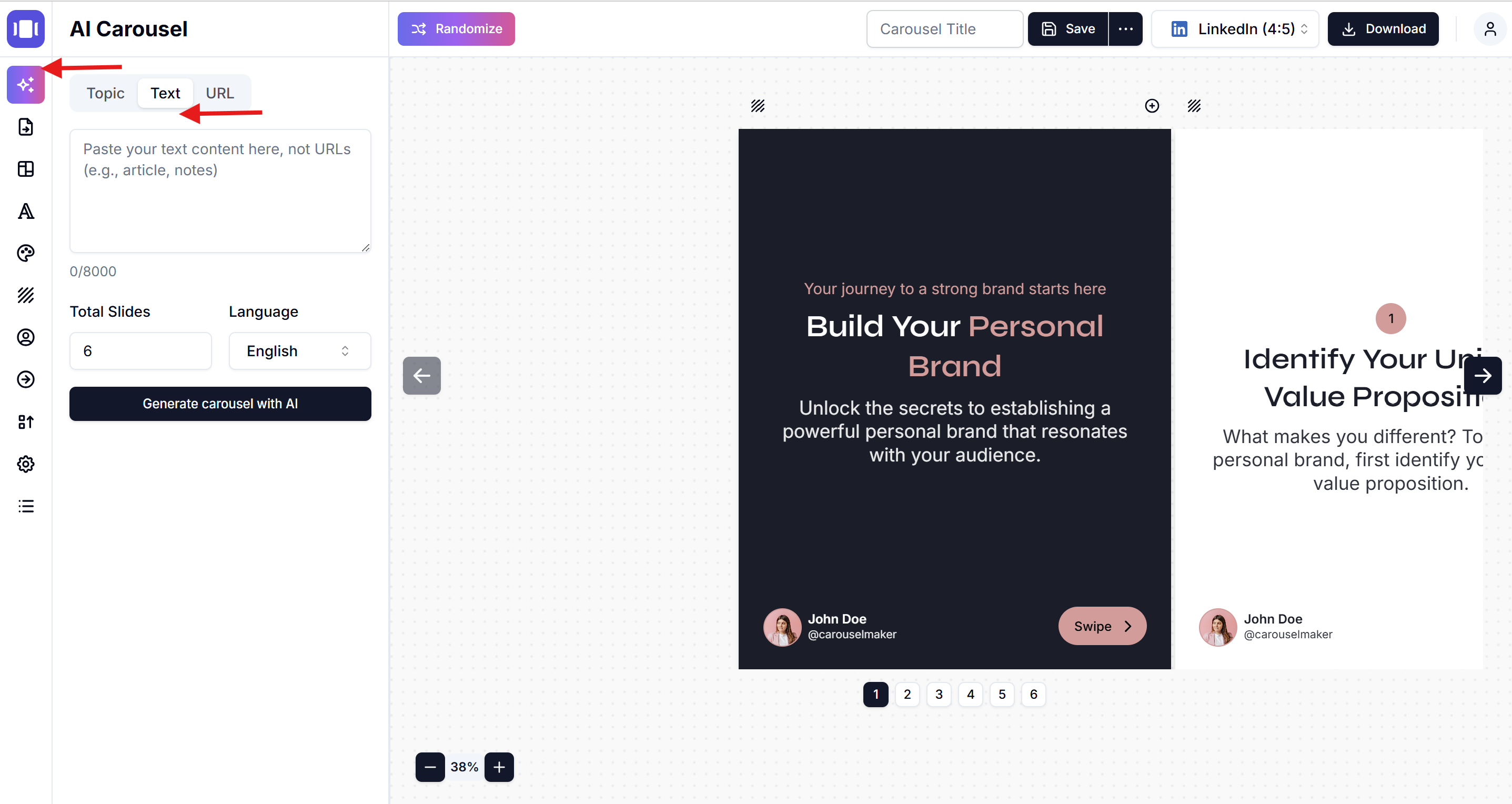 Ai carousel generation text to carousel features
