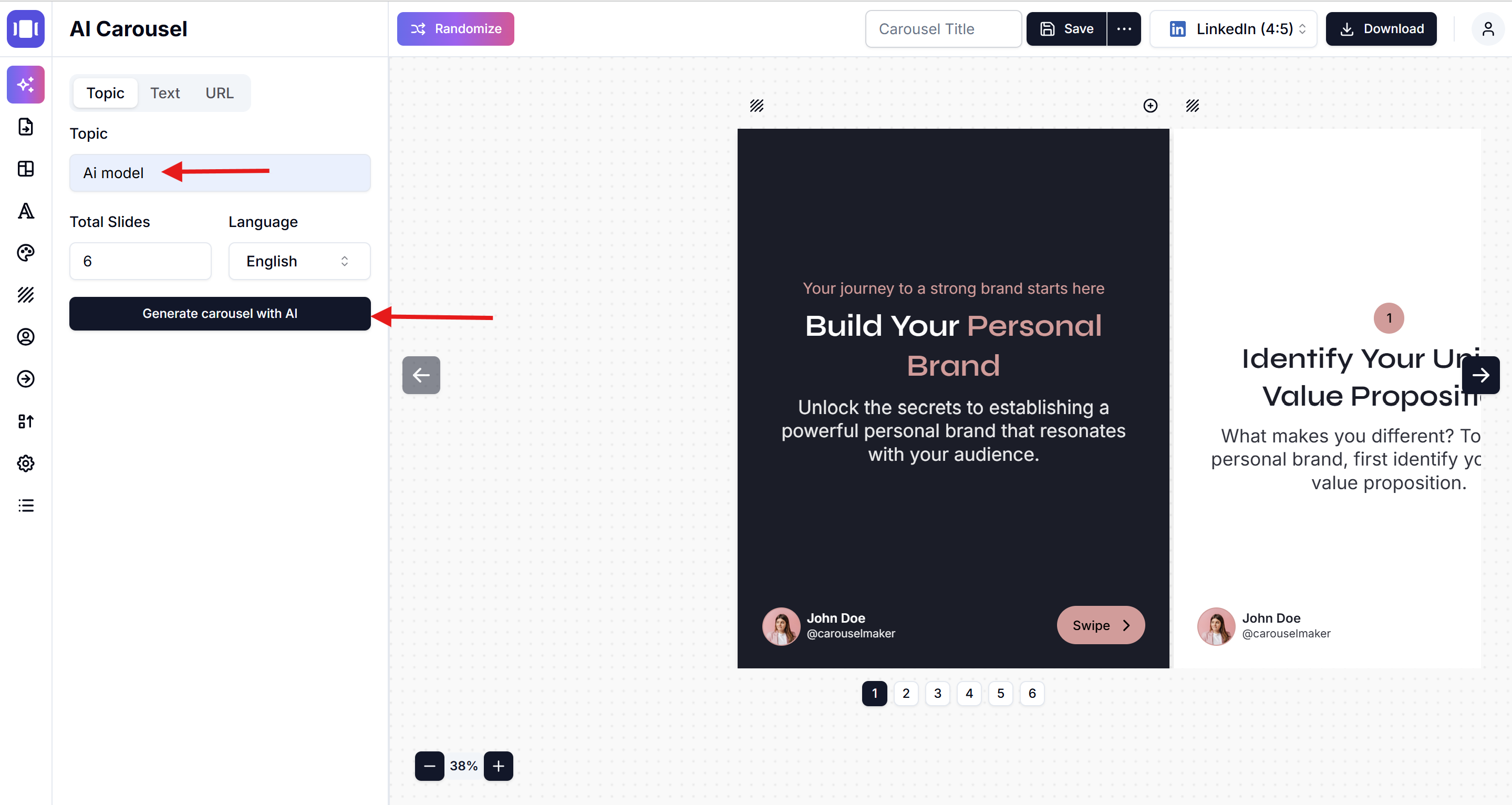 Ai carousel generation topic to carousel features